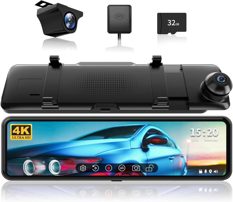 REDTIGER T700 Rear View Mirror Camera 11'' 4K UHD Front and 1080P Mirror Dash Cam Front and Rear, GPS,Parking Monitor,Night Vision,Smart Reverse Parking Assistance,Touch Screen, 32 GB Card - Image 1
